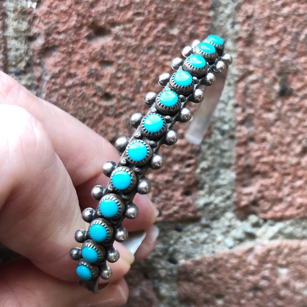 Vintage Zuni Turquoise Sterling Cuff Bracelet
